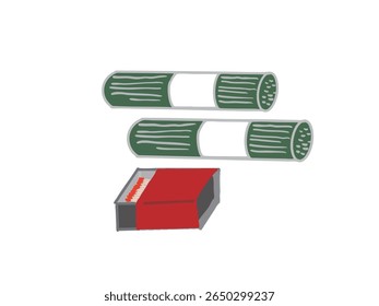 Illustration of a bundle of incense sticks and matches in a matchbox