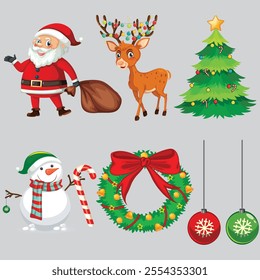 Illustration Bundle set of Christmas object with object isolated, Vector eps formatted. 
Perfect for holiday-themed projects, these charming illustrations will add a joyful touch to your designs.