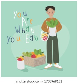 illustration bundle set of teenager millennial  people using reusable packaging. Zero waste organic food in reuse bag and box. flat stylish character vector. Nature and climate change caring.