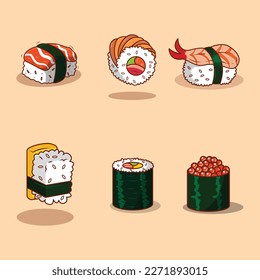 The Illustration of Bundle Sushi Food