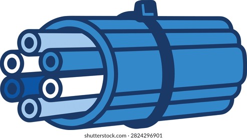 Illustration of bundled blue conduits and wires, industrial electrical supplies, piping systems for architecture.