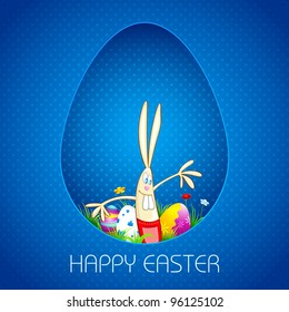 illustration of bunny with colorful egg in easter card