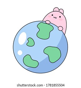 Illustration of bunny with earth