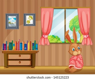 Illustration of a bunny feeling cold inside the house