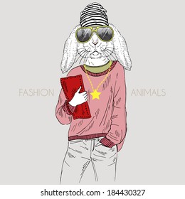 Illustration of bunny girl dressed up in casual urban style