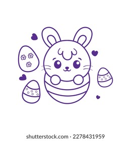 illustration of a bunny hatching from an easter egg kawaii style coloring book