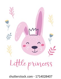 Illustration of a bunny with the inscription little princess. Tender and cute vector illustration for a poster or print.