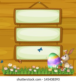 Illustration of a bunny pushing an egg in front of the hanging signage