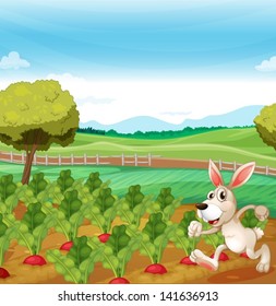 Illustration of a bunny running in the farm