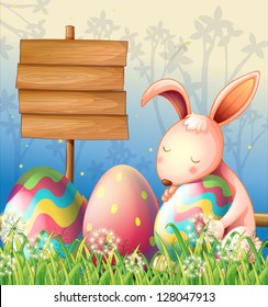 Illustration of a bunny in the woods and the empty board