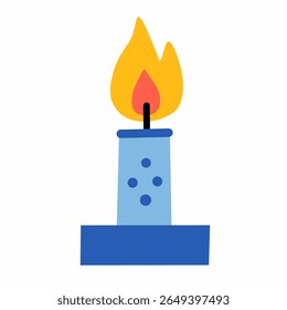 Illustration of a Bunsen burner with an orange flame. A perfect science doodle element for chemistry, physics, or educational lab projects.