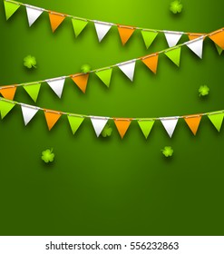 Illustration Bunting Pennants in Irish Colors and Clovers for St. Patrick's Day - Vector