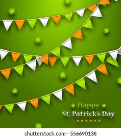 Illustration Bunting Pennants in Irish Colors and Clovers for St. Patricks Day, Design for Poster, Invitation, Card etc. - Vector