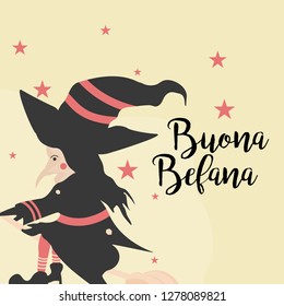Illustration Of Buona Befana( Happy Epiphany) Background.