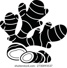 An illustration of burdock root, some sliced and some whole, in black and white.