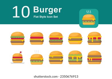 Illustration of Burger Collection design Flat Icon. Burger Flat Icon Pack. Set of Burger Flat Icon