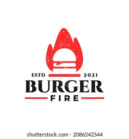 illustration of a burger inside of a fire, good for burger restaurant logo