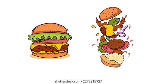 Illustration of a burger just made and when it was released. if you know i need job and money :(