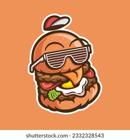 illustration of burger mascot wearing sunglasses and snapback