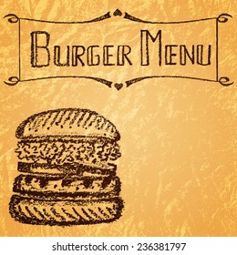 Illustration burger on Kraft paper. Menu.