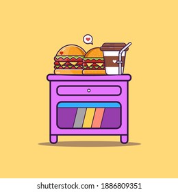 illustration of burger on the table in purple color, vector eps 10