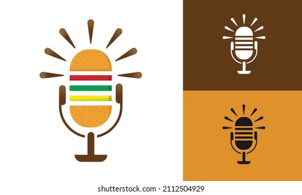 Illustration burger and podcast. suitable for podcast content related to food, sound, junk food and culinary.