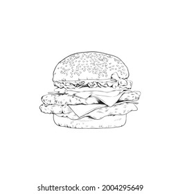 Illustration of a burger with sketch hand drawn vector.