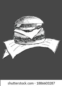 illustration of a burger that is very familiar around the world in a unique sketch form