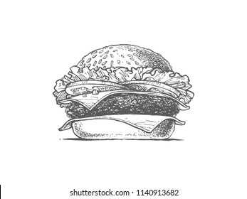 Illustration Of A Burger, Vector Drawing