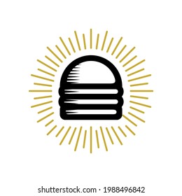 an illustration of a burger with a vintage style for burger bar, bistro, cafe or restaurant.