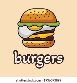 an illustration of burgers with the contents inside a complete buger.  This vector can also be used as a product logo or a brand logo.