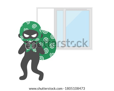 Illustration of a burglar invading through a window.