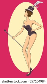 Ilustração de uma dançarina burlesca se apresentando de traje completo