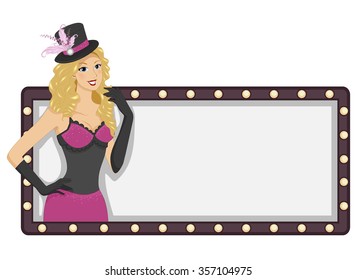 Illustration of a Burlesque Dancer Standing in Front of a Blank Board