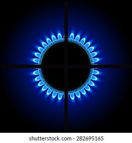 illustration of burner ring with blue flame on dark background