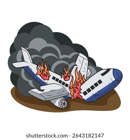 Illustration of Burning Airplane Crash