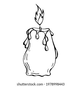 Illustration burning candle in doodle style on transparent background
