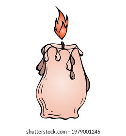 Illustration burning candle in doodle style on transparent background
