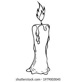 Illustration burning candle in doodle style on transparent background
