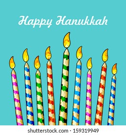 illustration of burning candle in Hanukkah Menorah with star of david