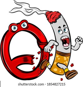 The illustration of the burning cigarette running from the stop sign to for making the pollution