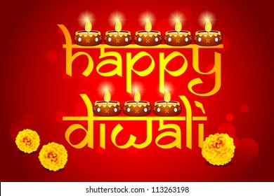illustration of burning decorated diya for happy Diwali