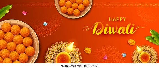 Illustration Burning Diya Assorted Sweet Snack Stock Vector Royalty