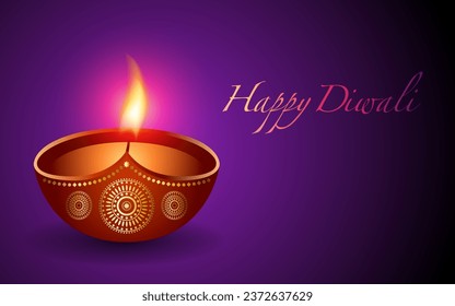 Illustration of a burning diya as a decorative ornament and a festive background, captures the essence of Diwali, the festival of lights. Perfect for Diwali greeting cards and festive decorations