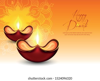 illustration of burning diya for Diwali festival, beautiful header background with lots of lights for celebration of Diwali Indian festival.