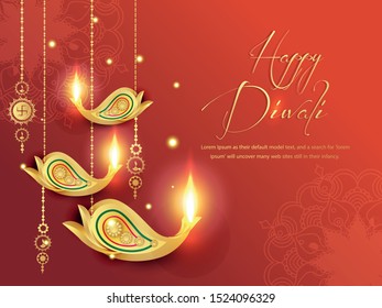 illustration of burning diya for Diwali festival, beautiful header background with lots of lights for celebration of Diwali Indian festival.