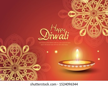 illustration of burning diya for Diwali festival, beautiful header background with lots of lights for celebration of Diwali Indian festival.