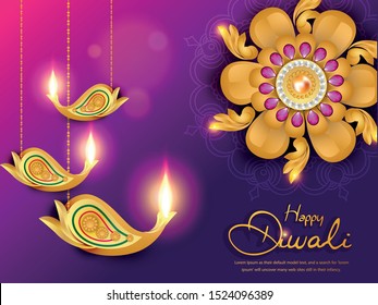 illustration of burning diya for Diwali festival, beautiful header background with lots of lights for celebration of Diwali Indian festival.