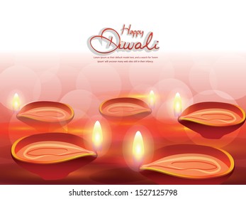 illustration of burning diya for Diwali festival, beautiful header background with lots of lights for celebration of Diwali Indian festival.
