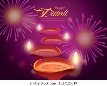 illustration of burning diya for Diwali festival, beautiful header background with lots of lights for celebration of Diwali Indian festival.